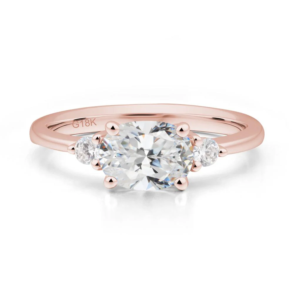 Oval East West Cubic Zirconia Trilogy Ring - Image 5