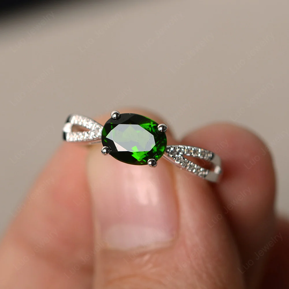 Oval East West Diopside Engagement Ring