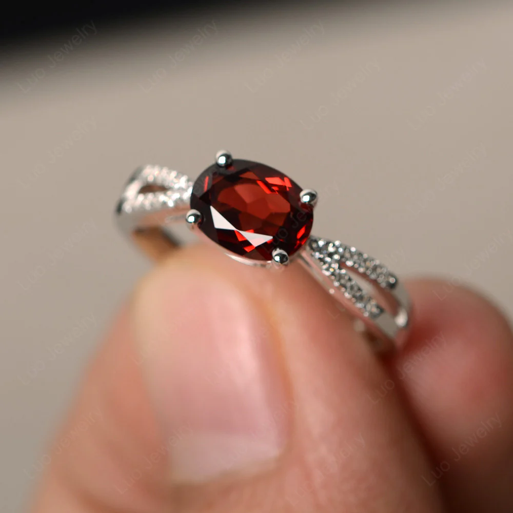 Oval East West Garnet Engagement Ring