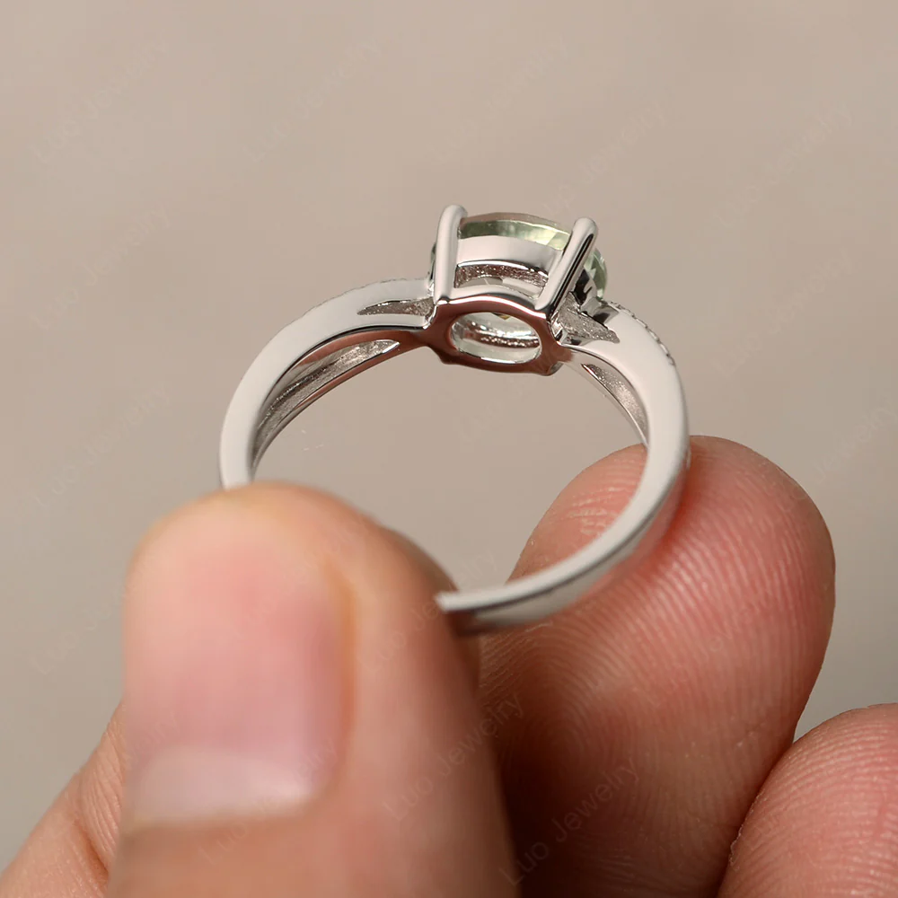 Oval East West Green Amethyst Engagement Ring - Image 2