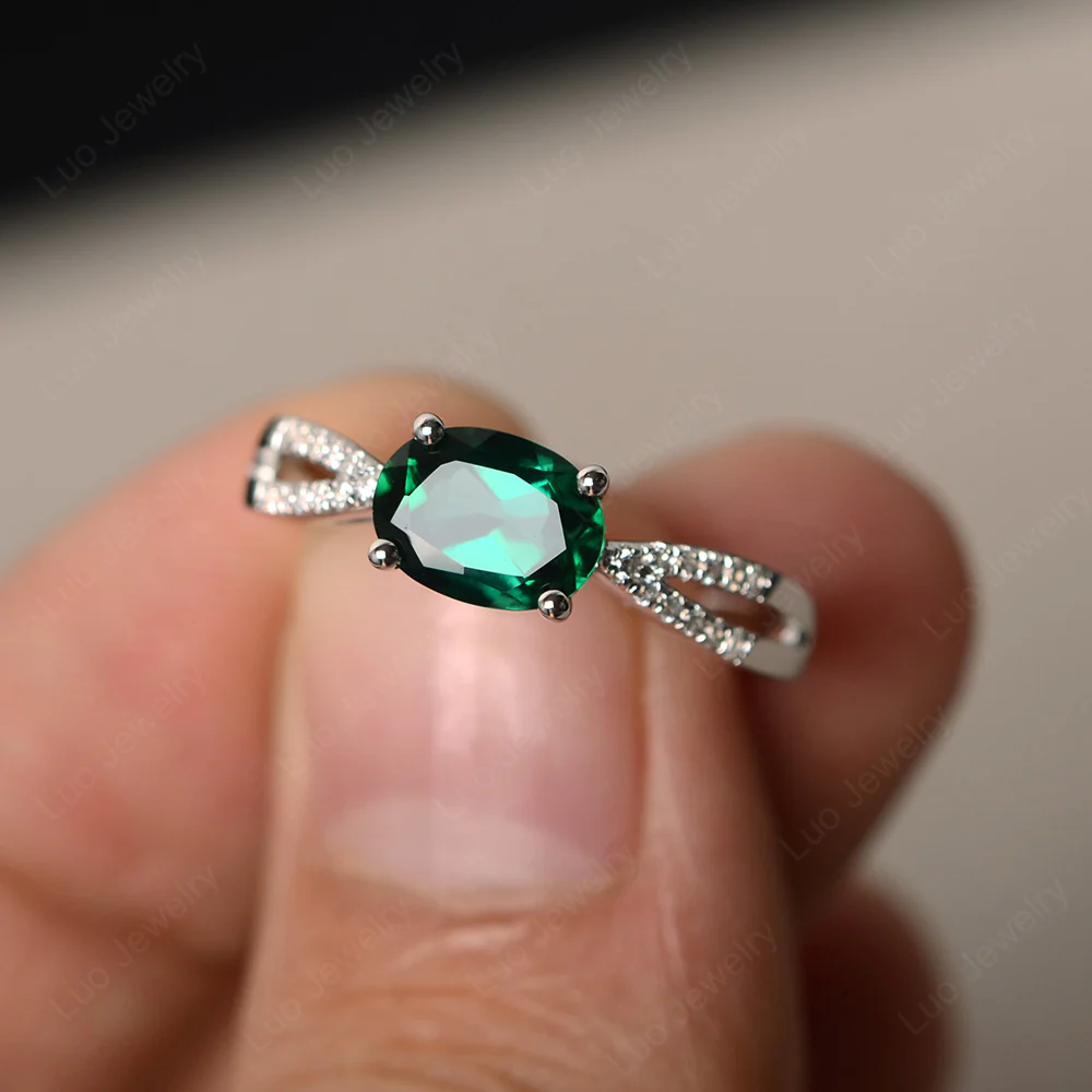 Oval East West Emerald Engagement Ring