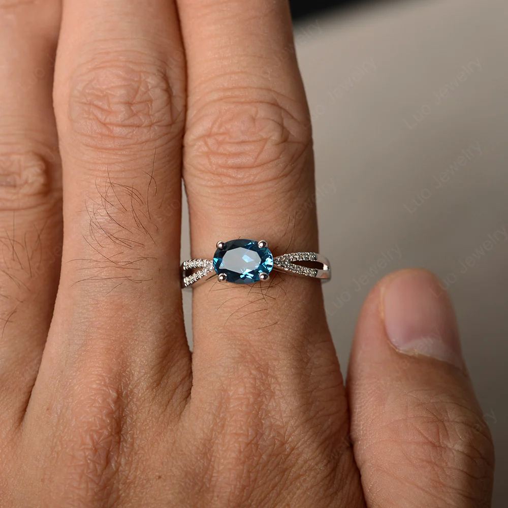 Oval East West London Blue Topaz Engagement Ring - Image 3