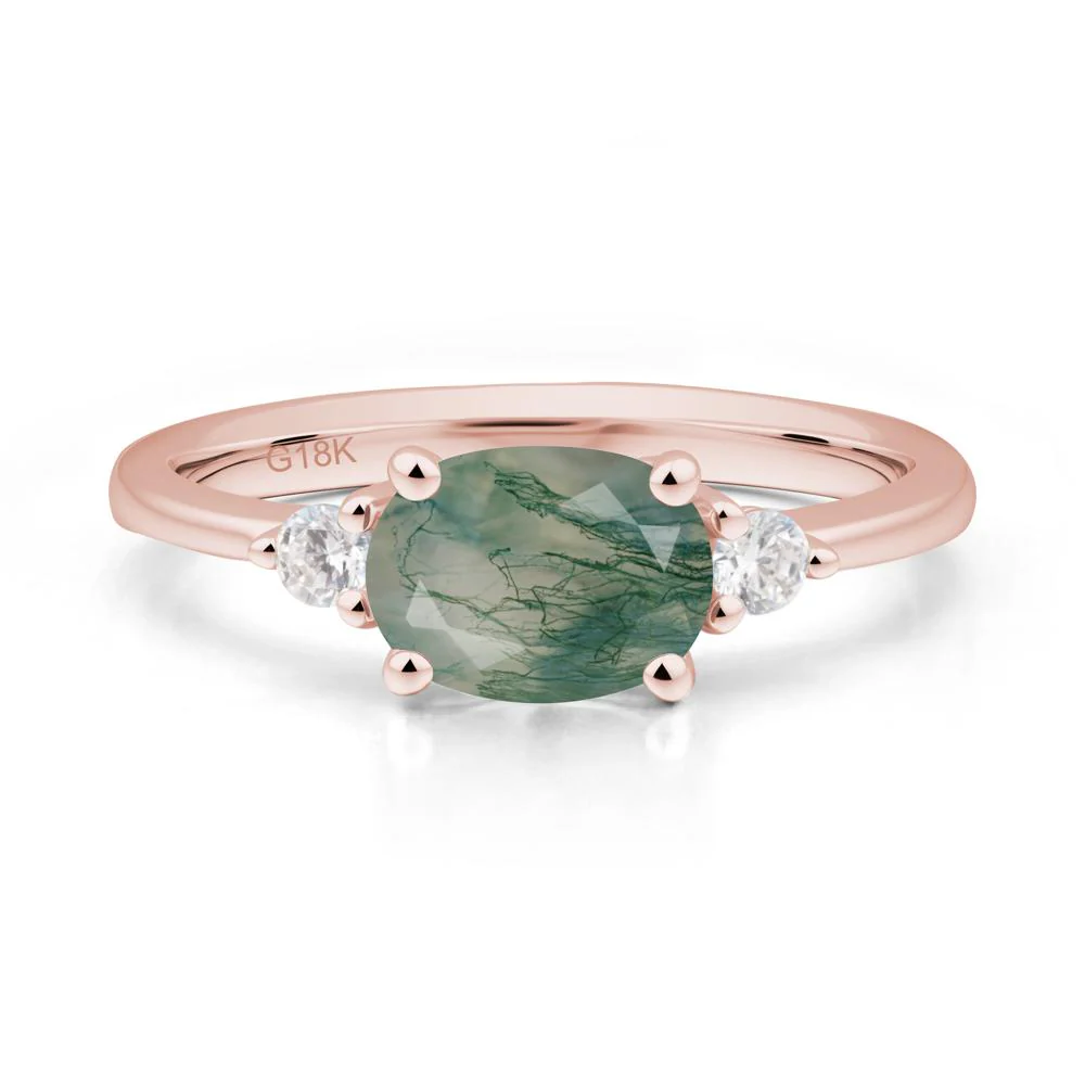 Oval East West Moss Agate Trilogy Ring - Image 4