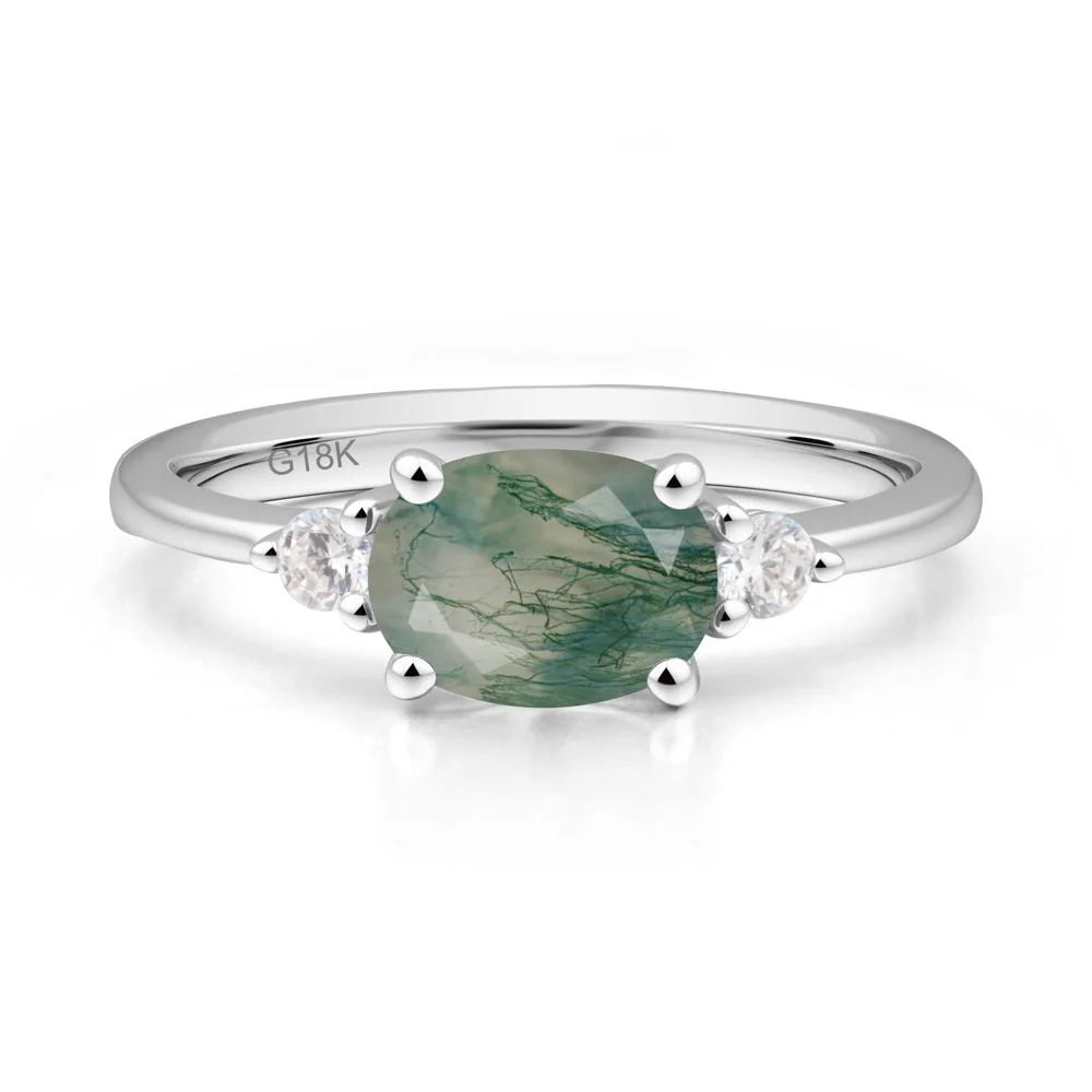 Oval East West Moss Agate Trilogy Ring - Image 5