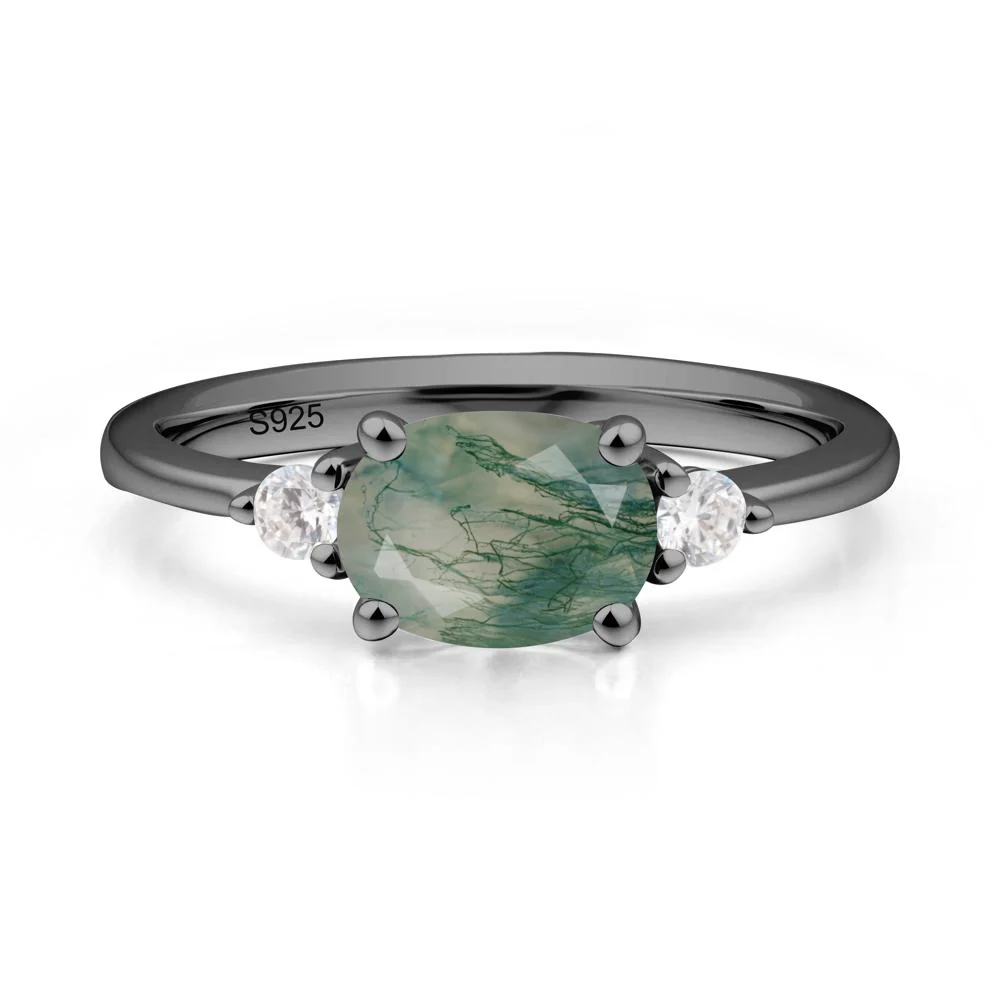 Oval East West Moss Agate Trilogy Ring - Image 7