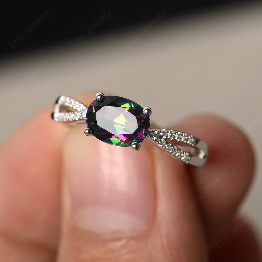 Oval East West Mystic Topaz Engagement Ring