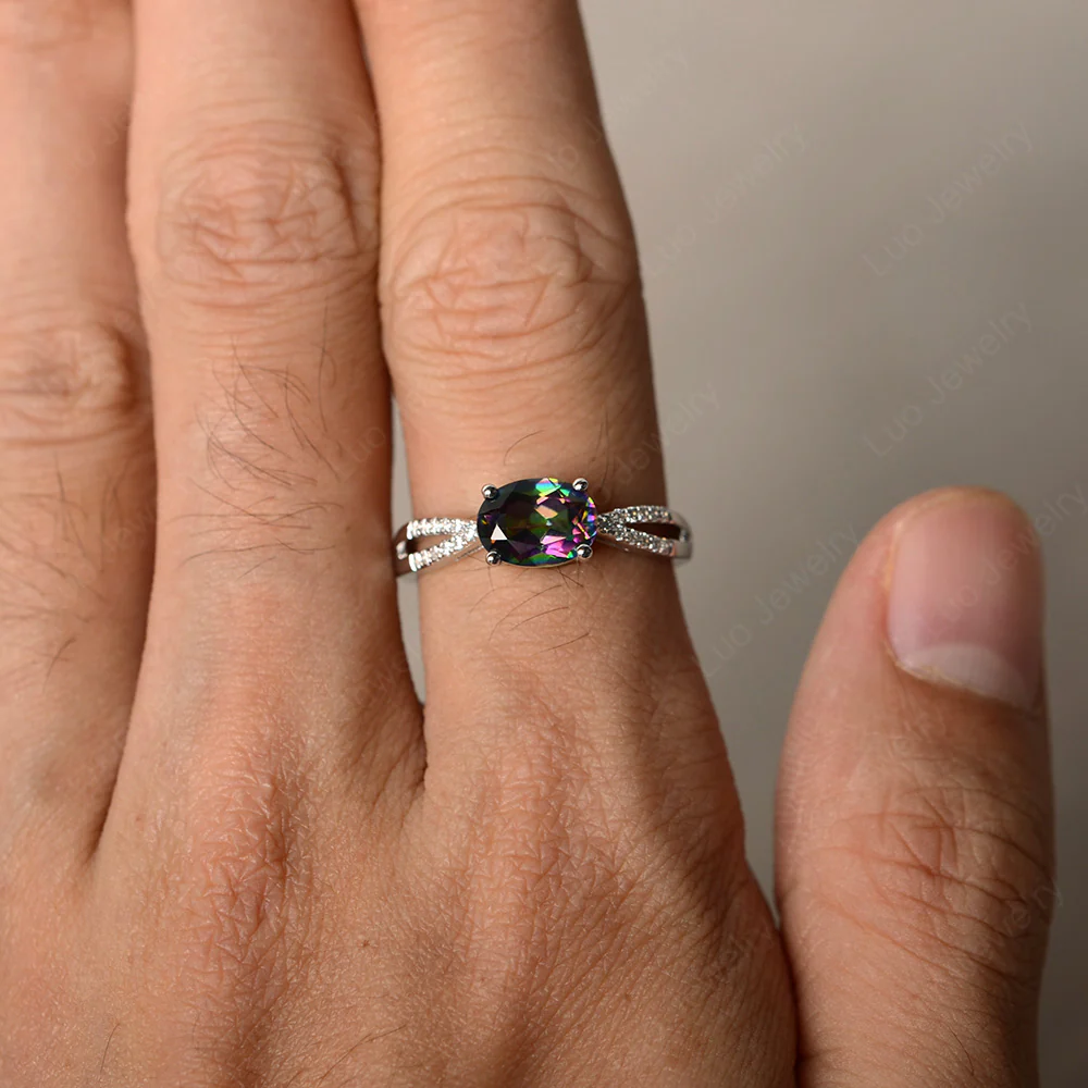 Oval East West Mystic Topaz Engagement Ring - Image 3
