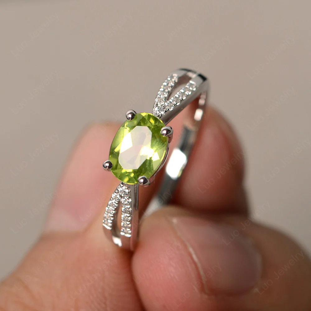 Oval East West Peridot Engagement Ring
