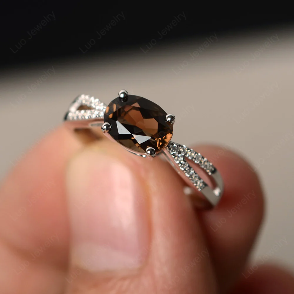 Oval East West Smoky Quartz Engagement Ring