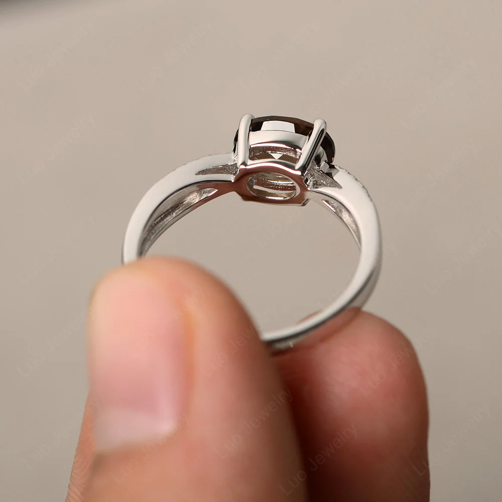 Oval East West Smoky Quartz Engagement Ring - Image 2