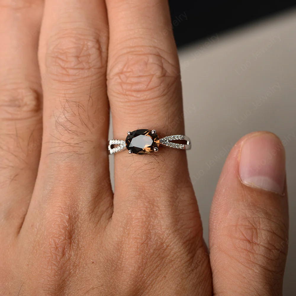 Oval East West Smoky Quartz Engagement Ring - Image 3