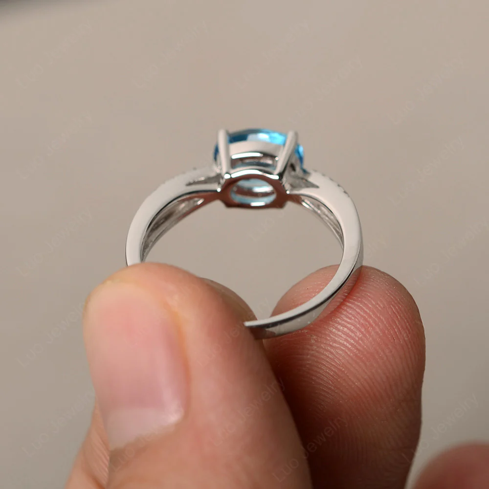 Oval East West Swiss Blue Topaz Engagement Ring - Image 2