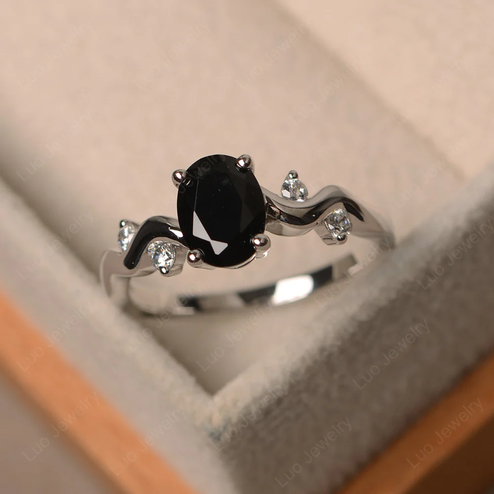 Black Spinel Twisty Engagement Ring