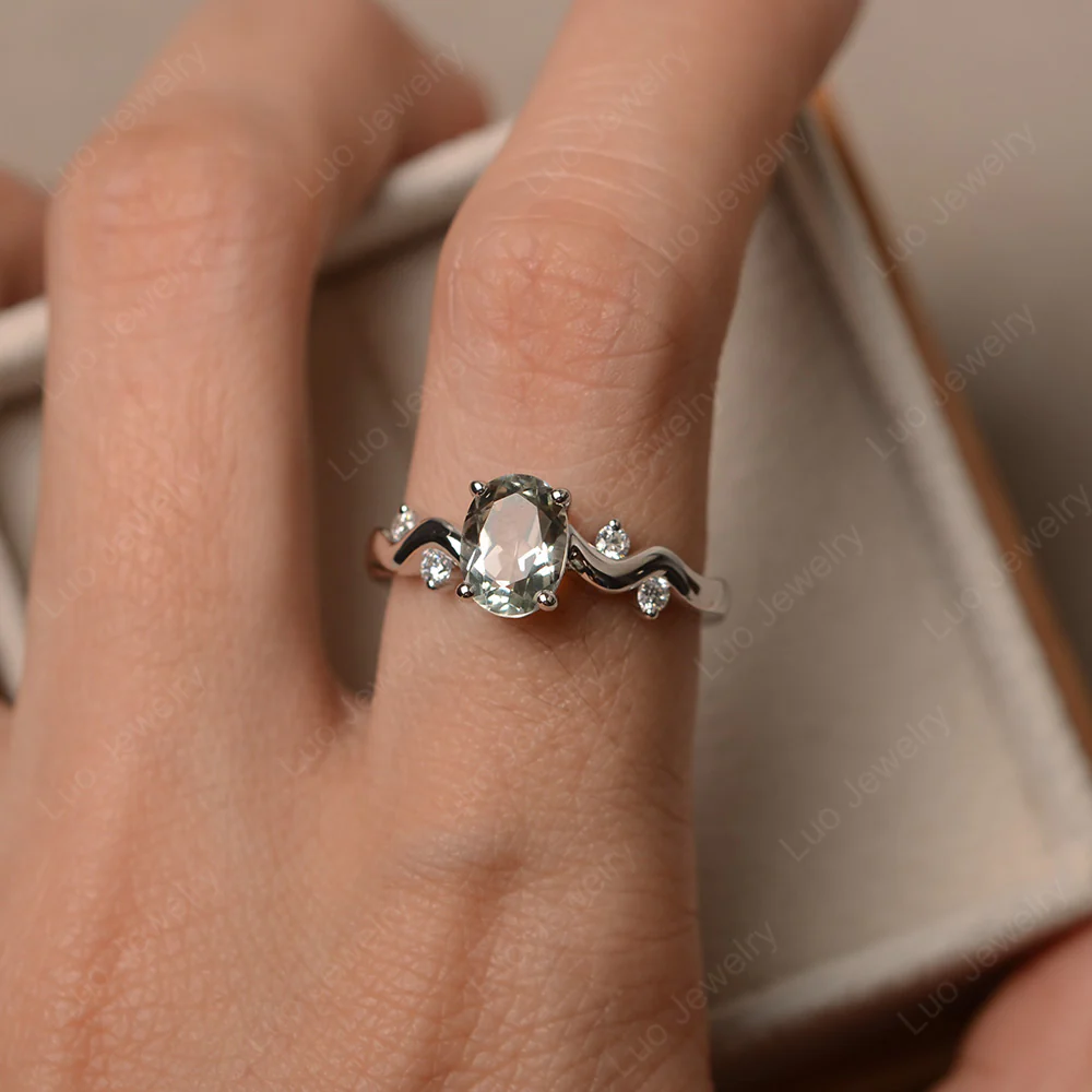 Green Amethyst Twisty Engagement Ring - Image 4