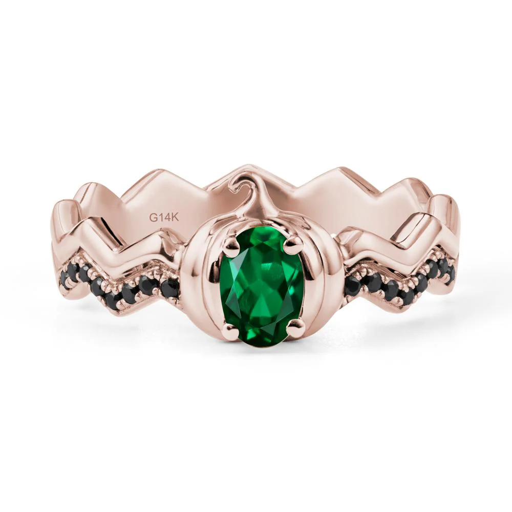 Oval Emerald and Black Spinel Pumpkin Ring - Image 2