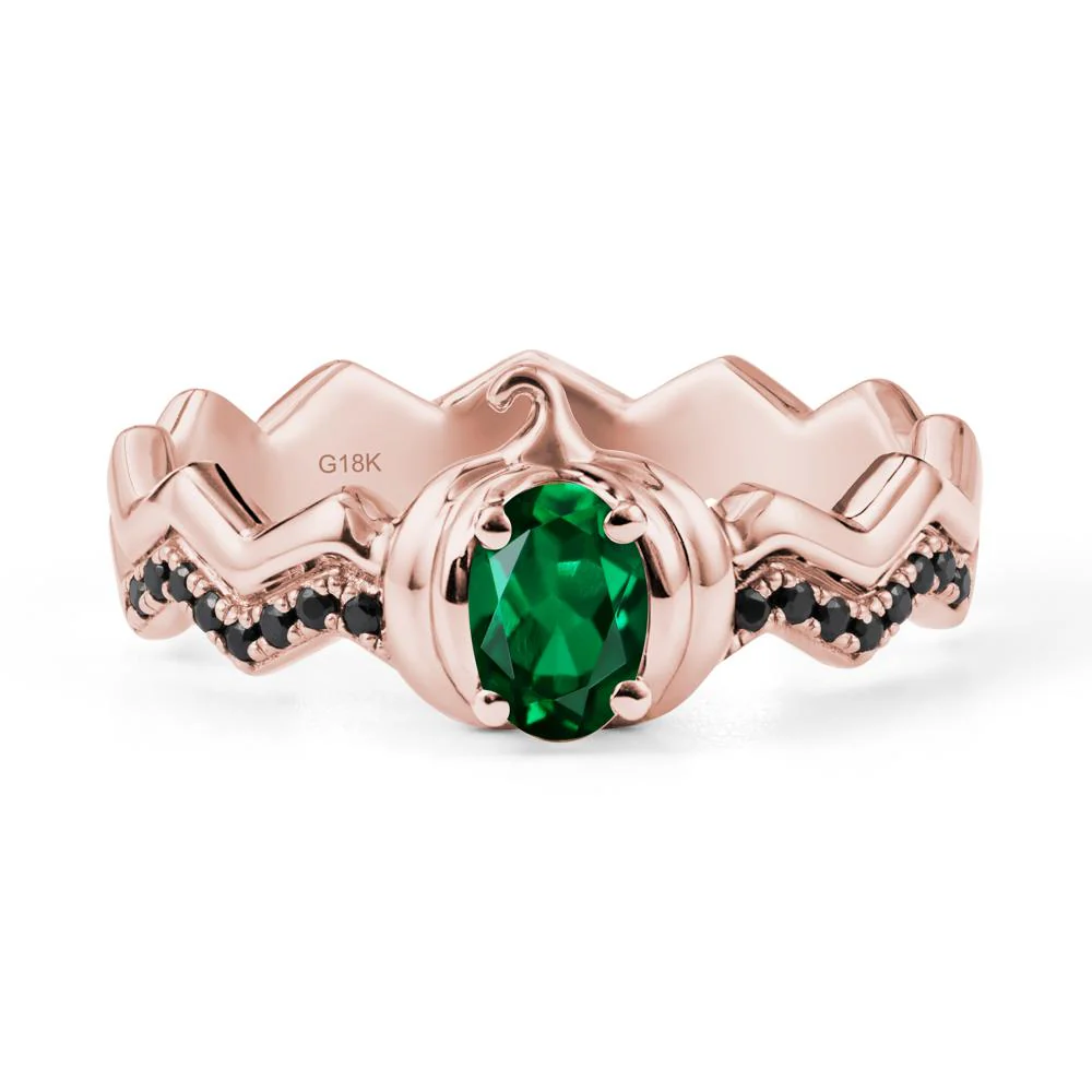 Oval Emerald and Black Spinel Pumpkin Ring - Image 4