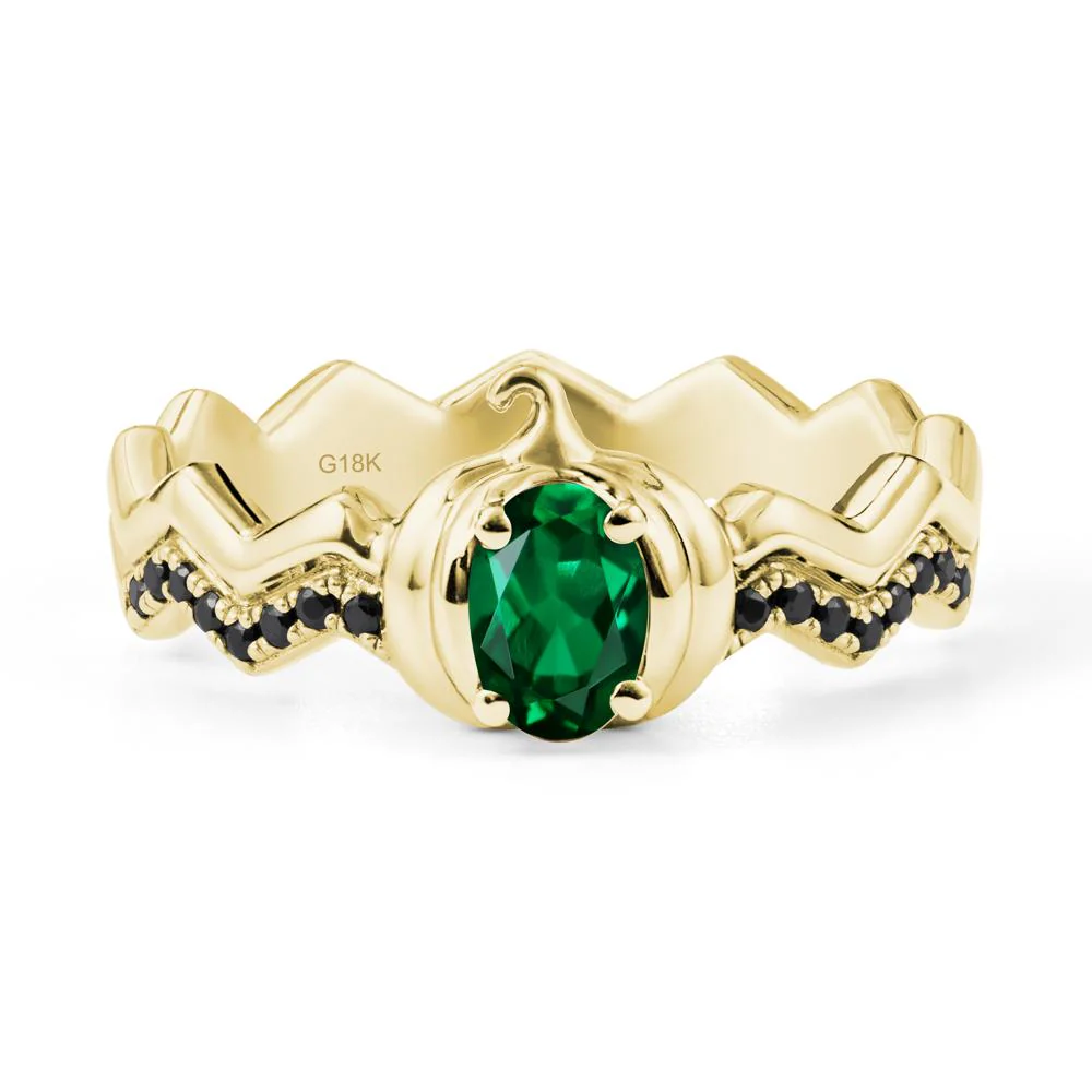 Oval Emerald and Black Spinel Pumpkin Ring - Image 6