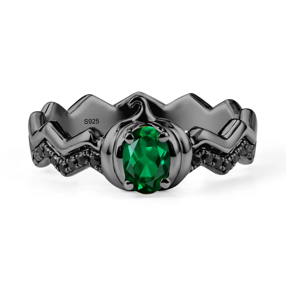 Oval Emerald and Black Spinel Pumpkin Ring - Image 7