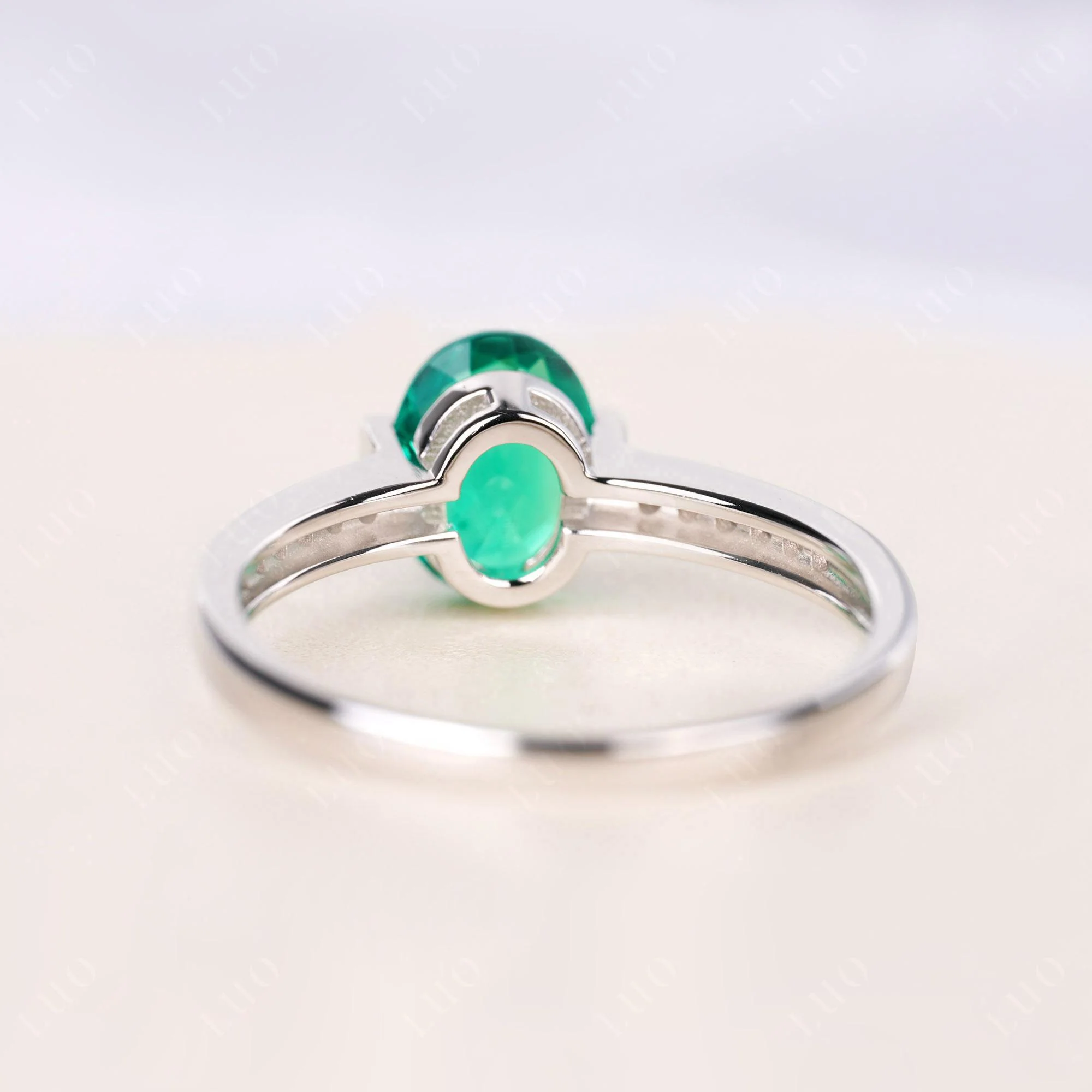 Oval Emerald Engagement Ring Half Bezel Set - Image 3