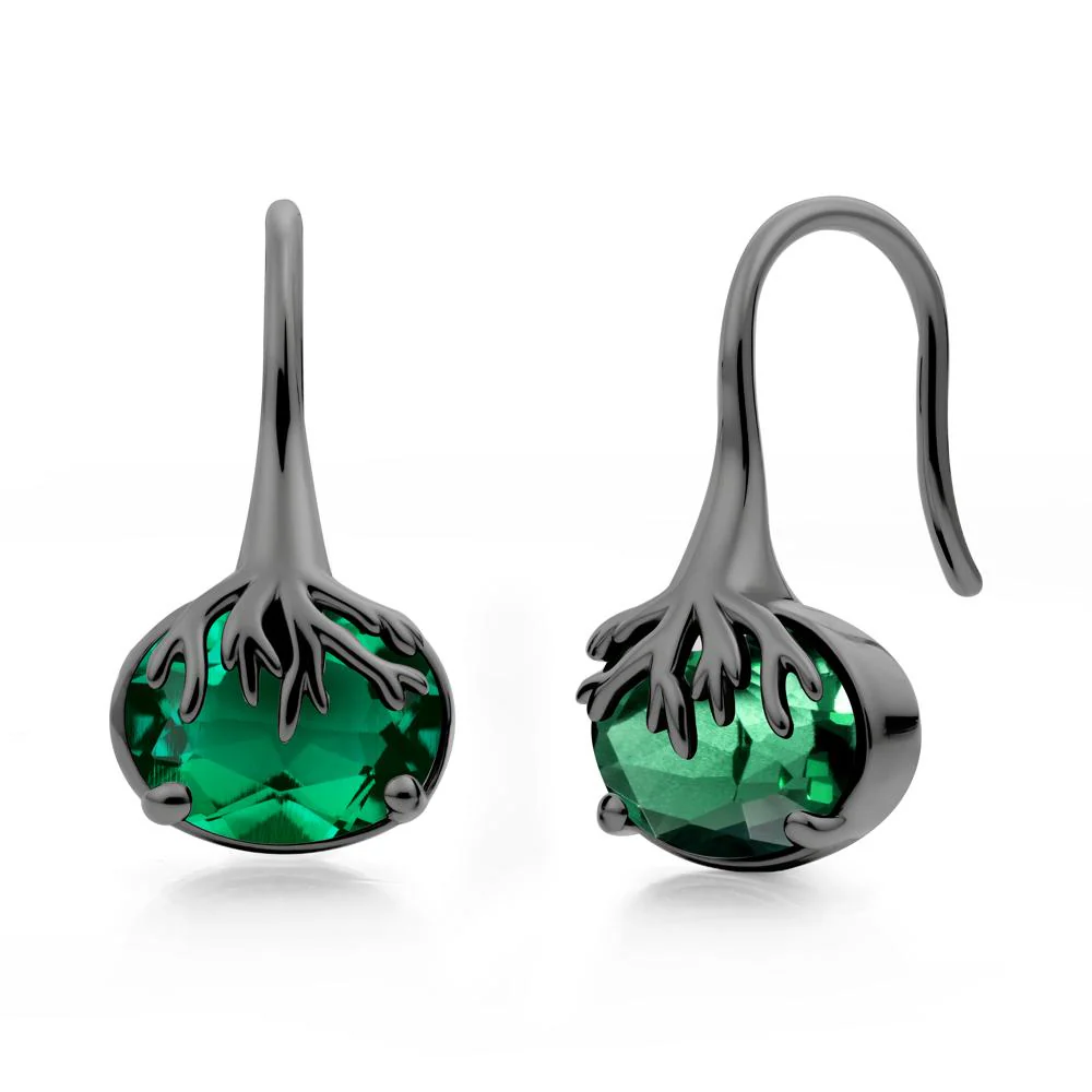 Oval Emerald French Hook Earrings - Image 2