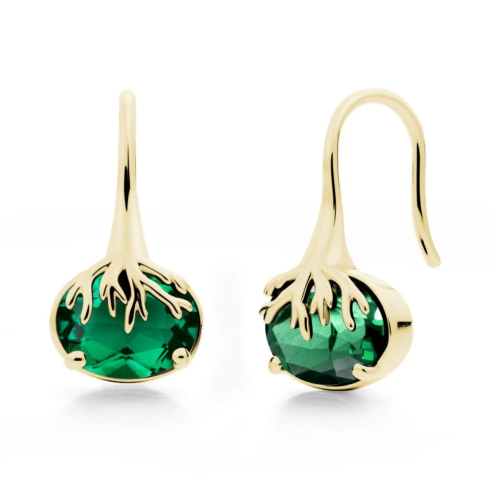 Oval Emerald French Hook Earrings - Image 4