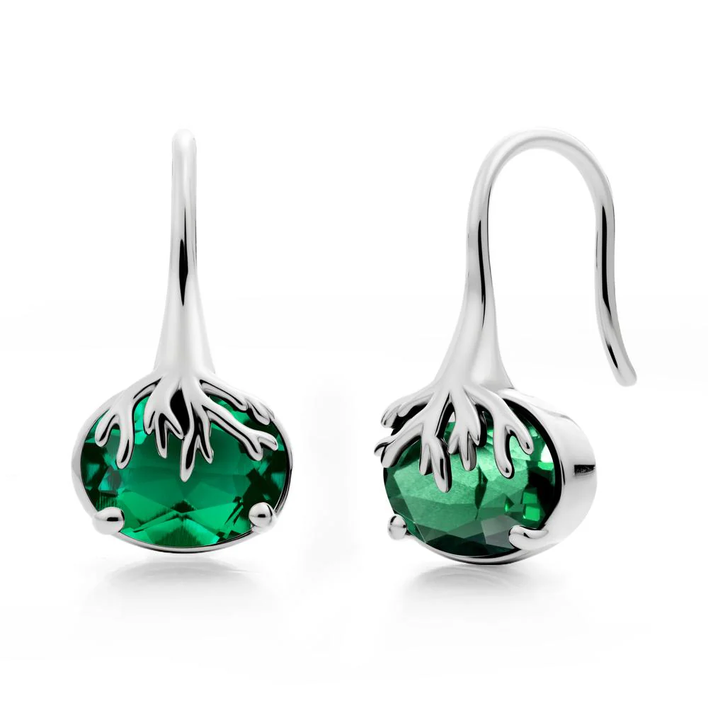 Oval Emerald French Hook Earrings - Image 7