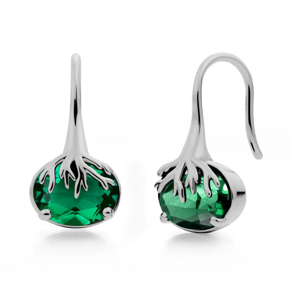 Oval Emerald French Hook Earrings - Image 9