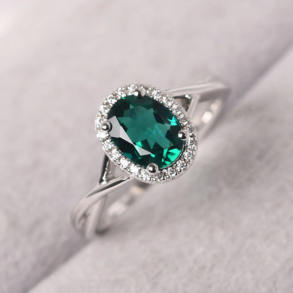 Emerald Oval Halo Engagement Ring