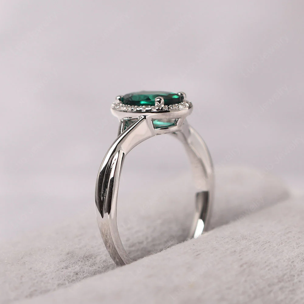 Emerald Oval Halo Engagement Ring - Image 4