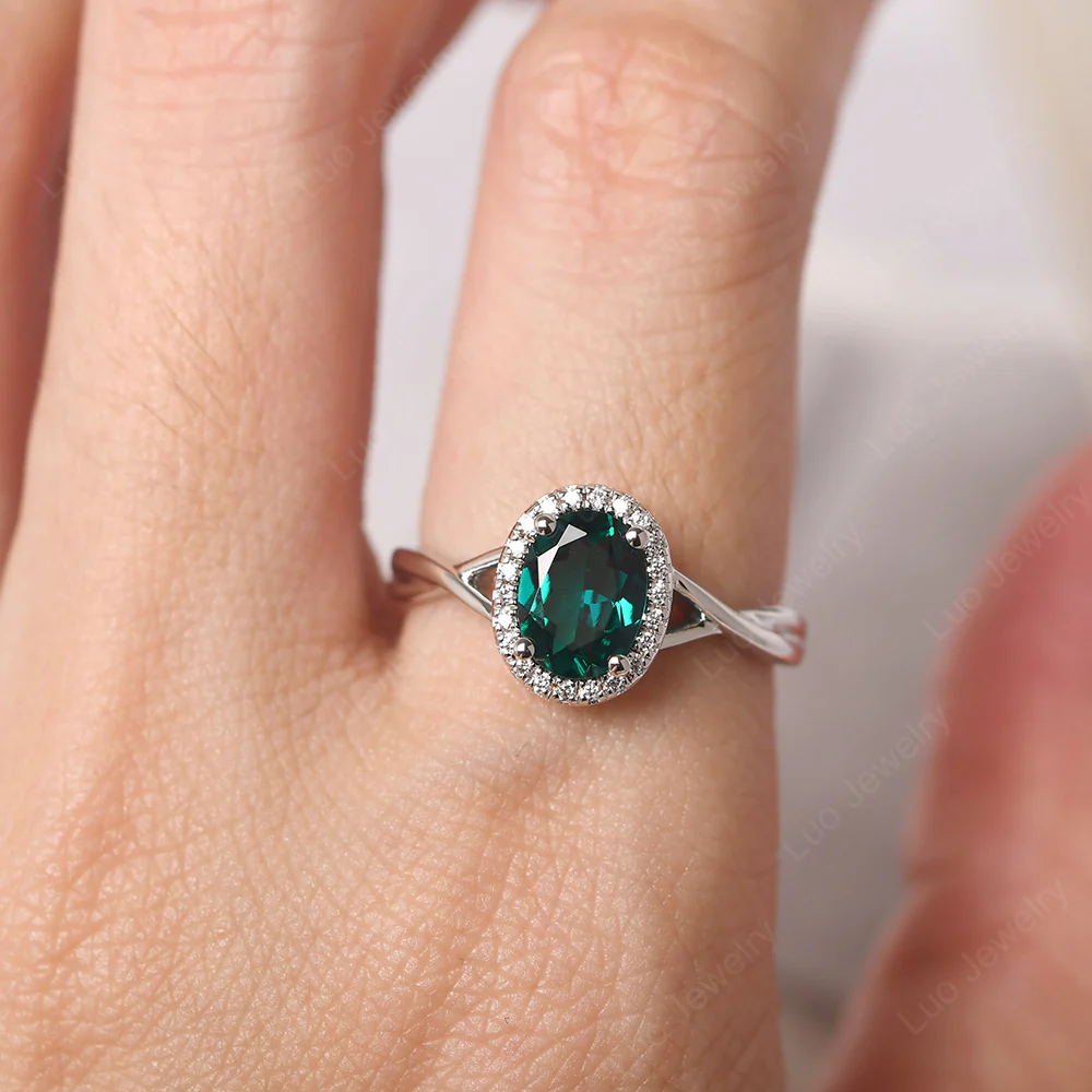 Emerald Oval Halo Engagement Ring - Image 5