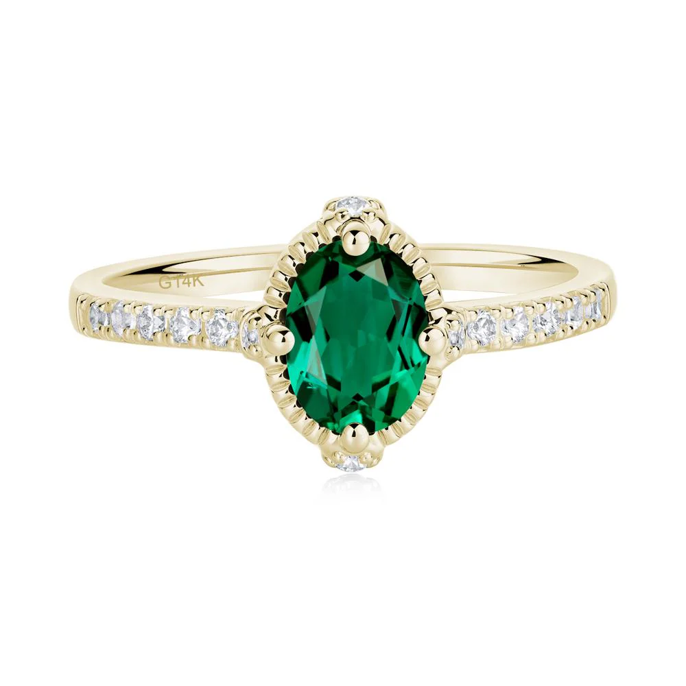 Oval Emerald Milgrain Halo Ring - Image 3