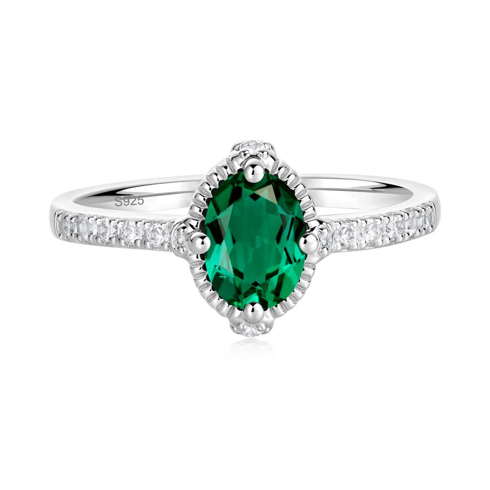 Oval Emerald Milgrain Halo Ring - Image 4