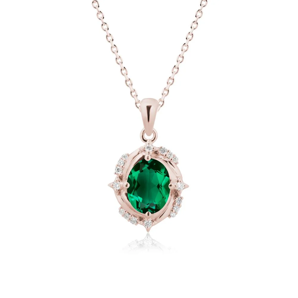 Oval Emerald Shooting Star Pendant Necklace - Image 2
