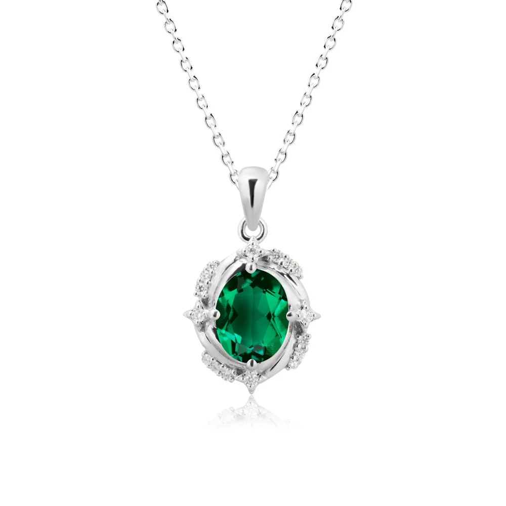 Oval Emerald Shooting Star Pendant Necklace - Image 9