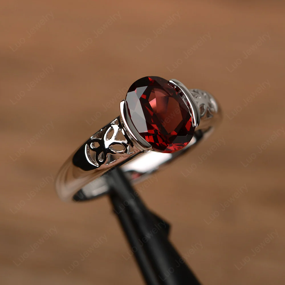 Oval Garnet Bezel Set Engagement Ring - Image 2
