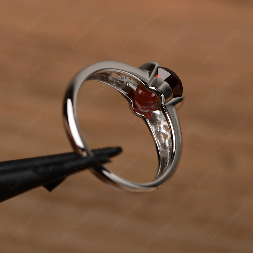 Oval Garnet Bezel Set Engagement Ring - Image 3