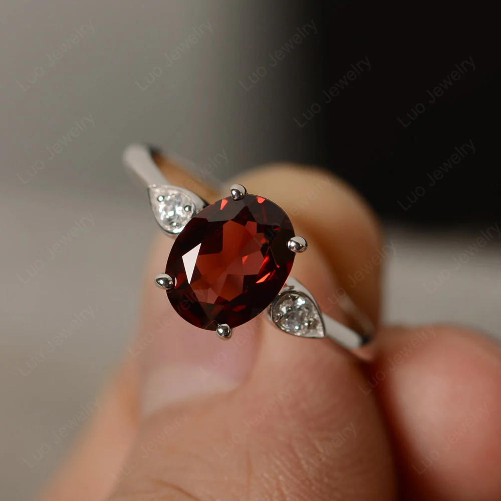 Oval Shaped Garnet Engagement Ring