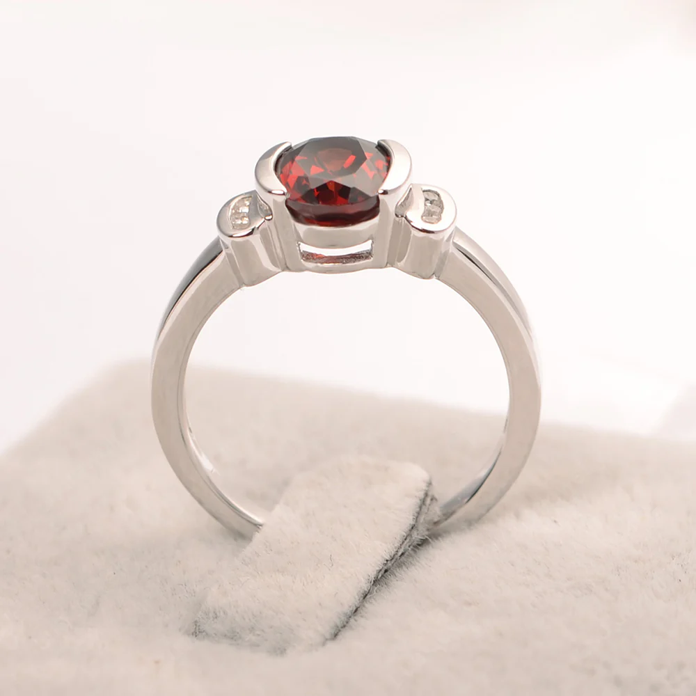 Oval Garnet Half Bezel Engagement Ring - Image 3