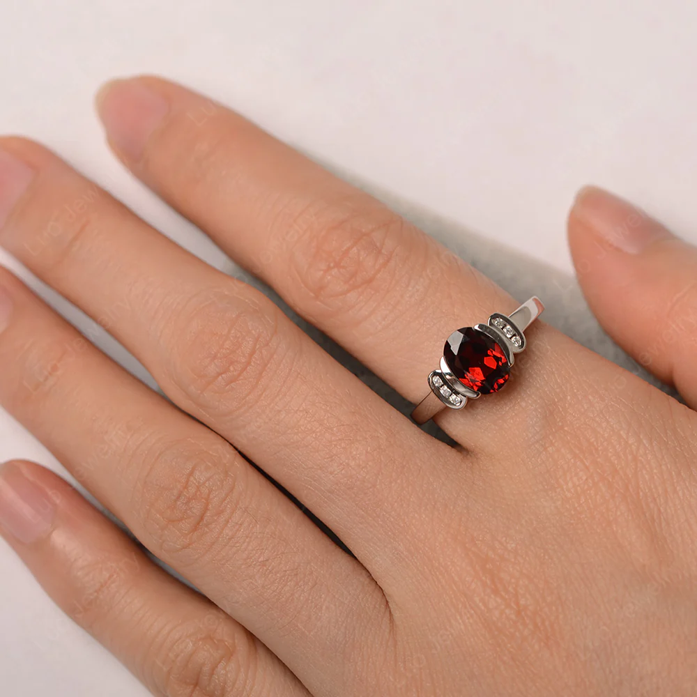 Oval Garnet Half Bezel Engagement Ring - Image 4