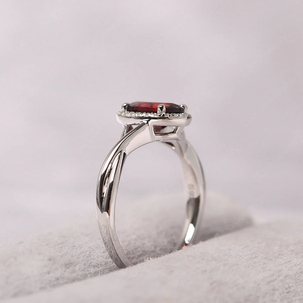 Garnet Oval Halo Ring - Image 4