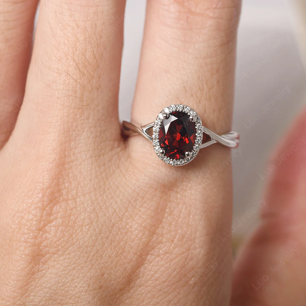 Garnet Oval Halo Ring - Image 5