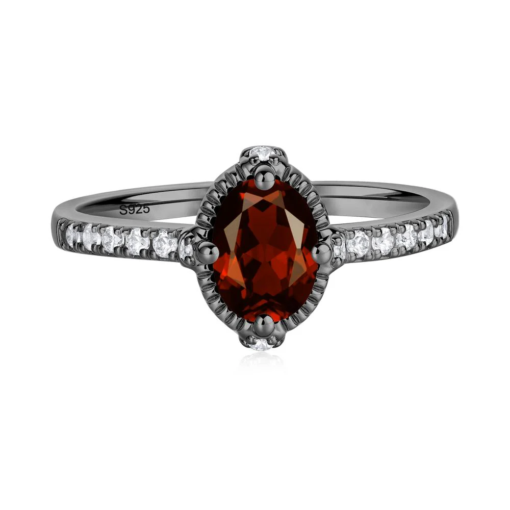 Oval Garnet Milgrain Halo Ring - Image 2