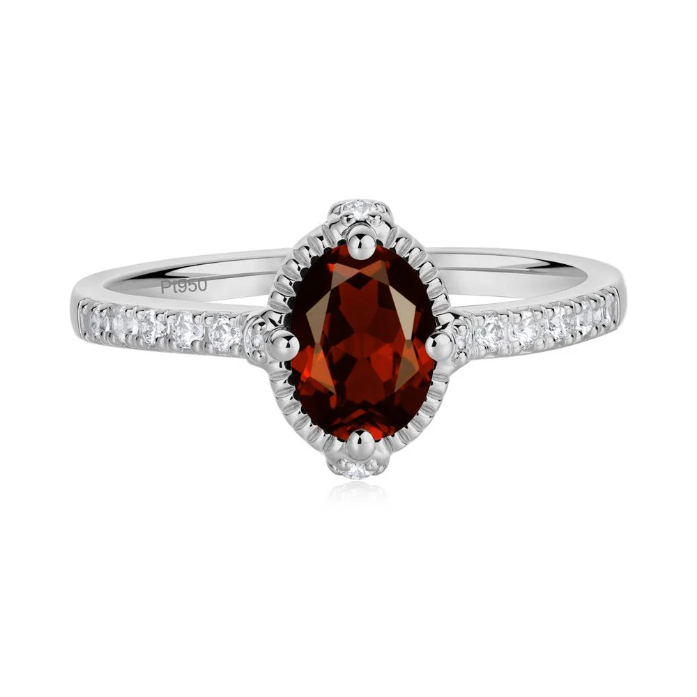 Oval Garnet Milgrain Halo Ring - Image 4