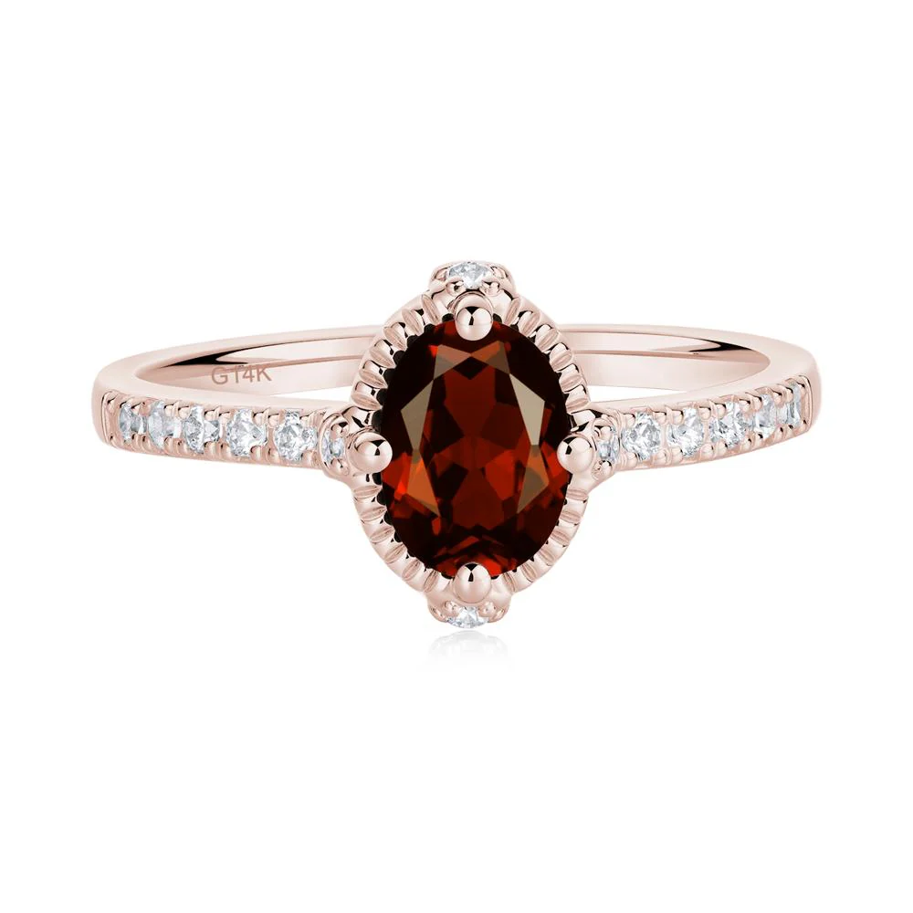 Oval Garnet Milgrain Halo Ring - Image 5