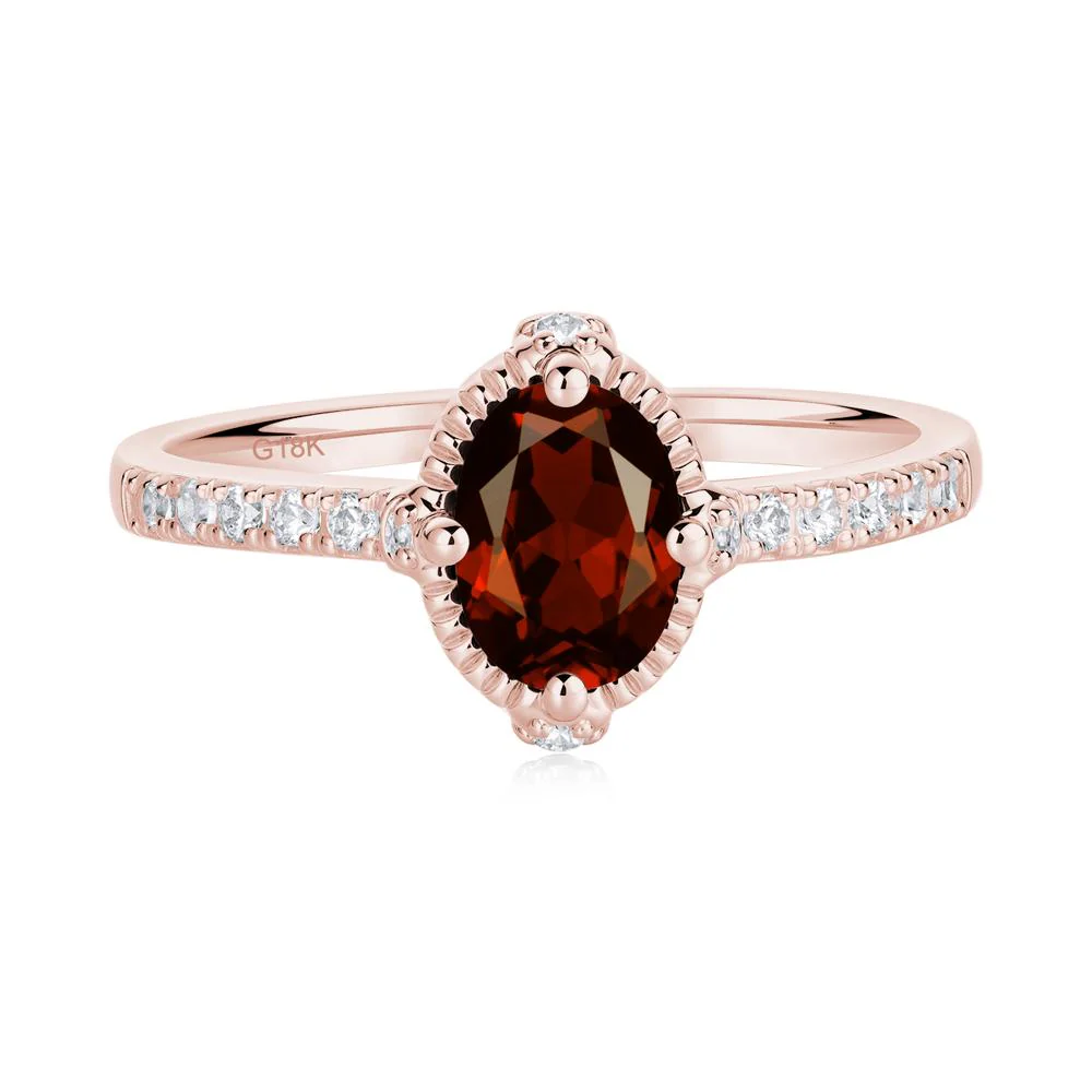 Oval Garnet Milgrain Halo Ring - Image 6