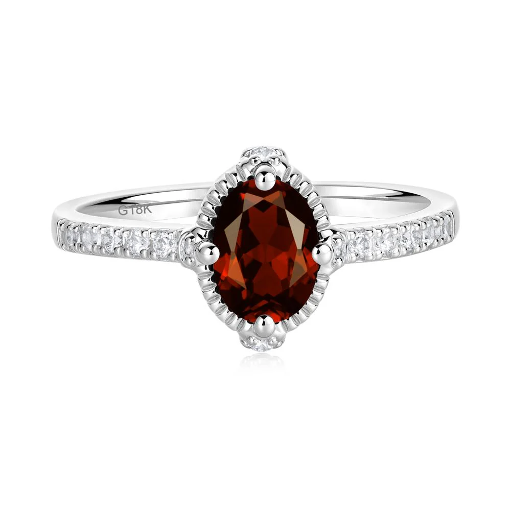 Oval Garnet Milgrain Halo Ring - Image 8