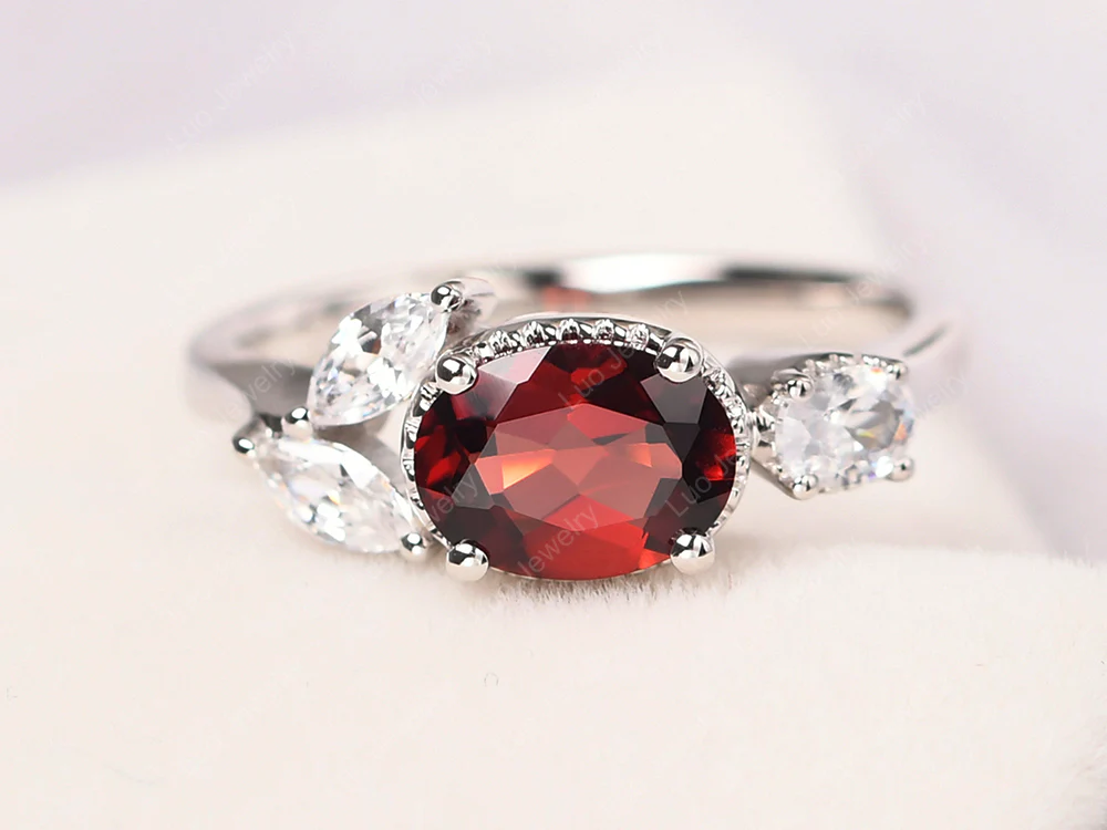 Oval Garnet Cluster Ring