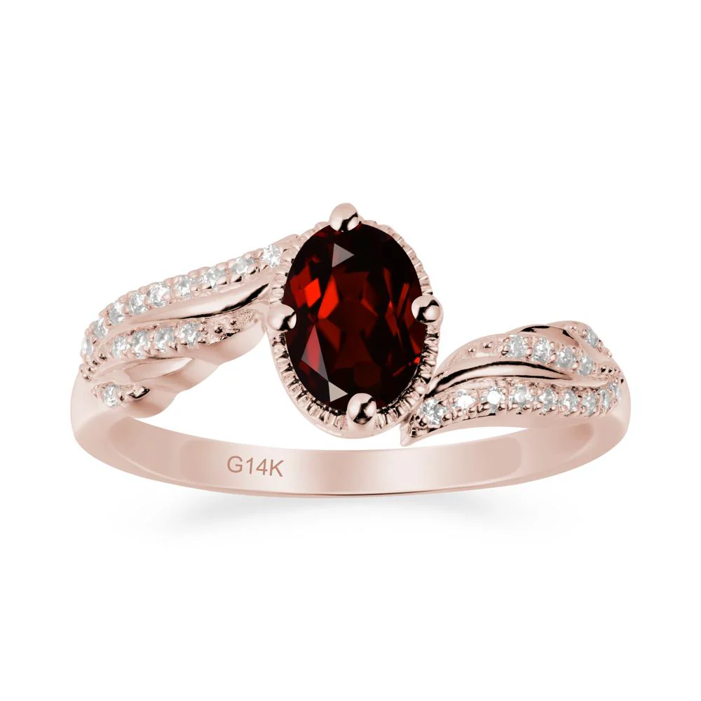 Oval Garnet Ring with Milgrain Halo