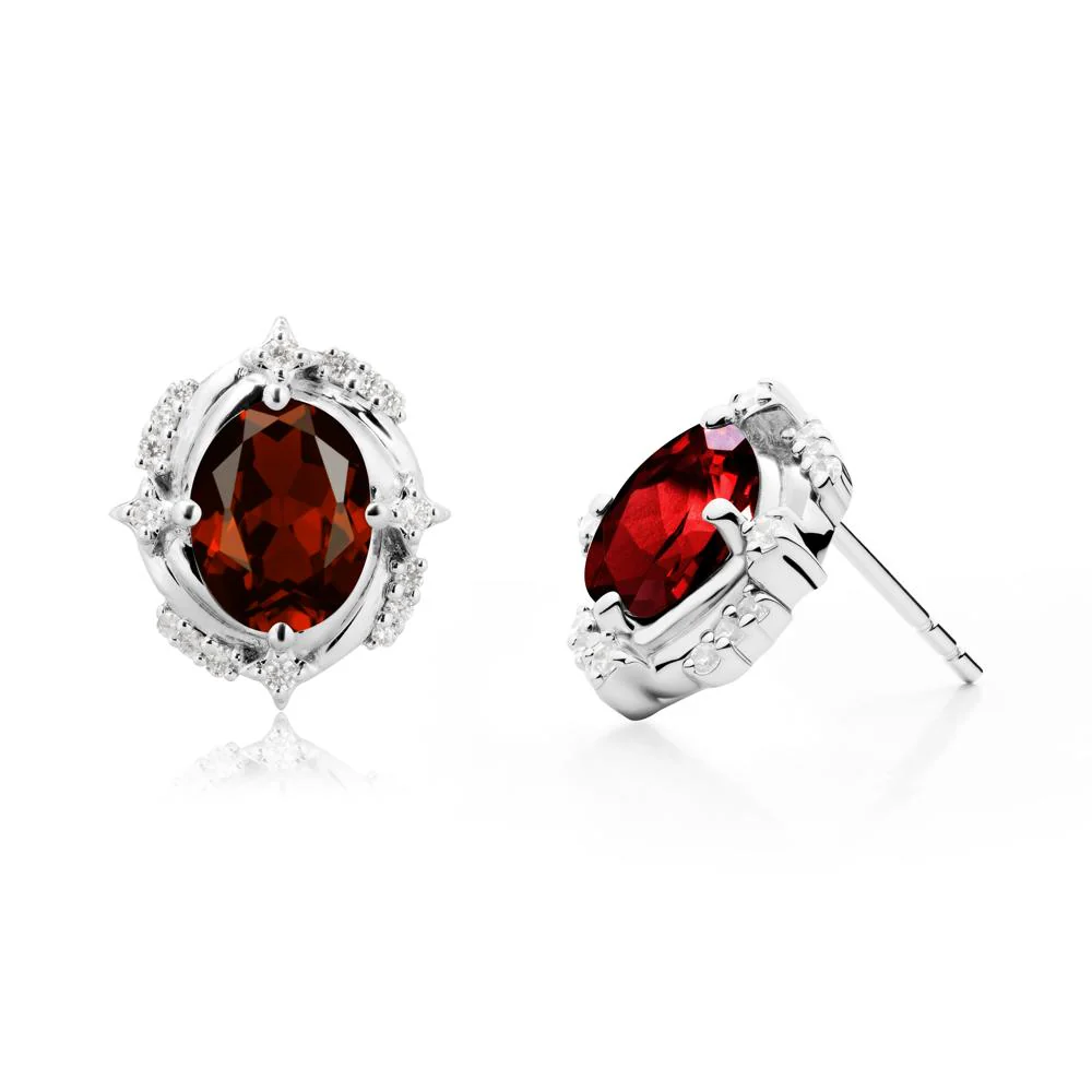 Oval Garnet Stud Earrings - Image 9