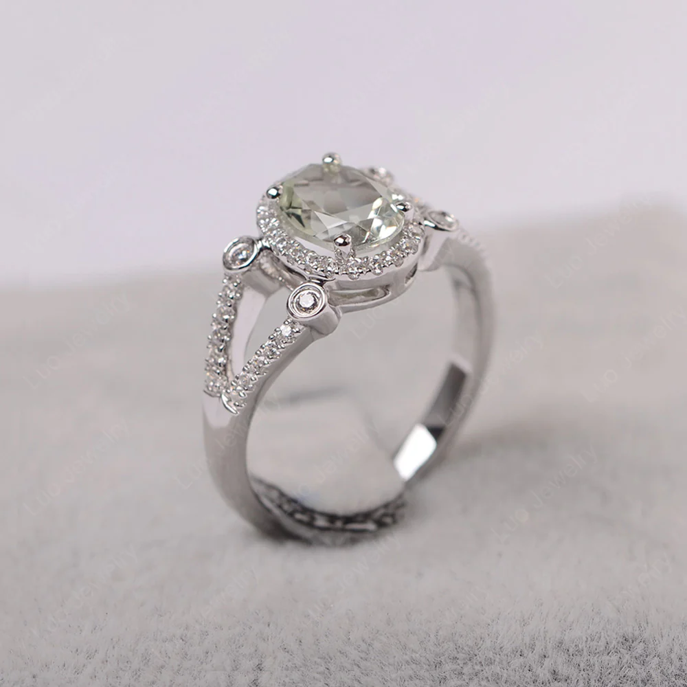 Oval Green Amethyst Split Shank Engagement Ring - Image 2